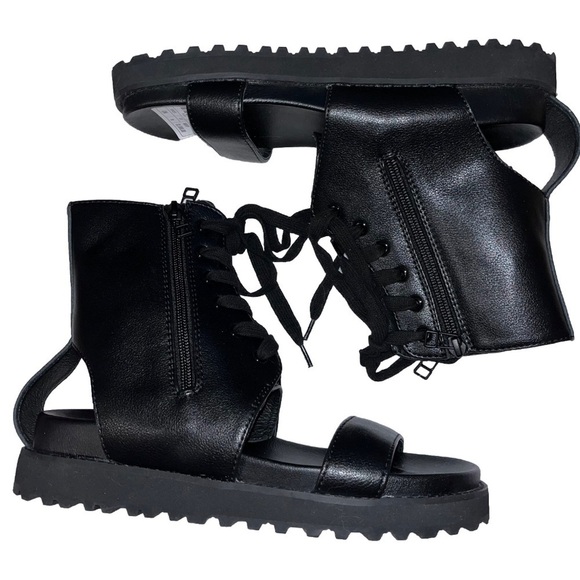 YOHJI YAMAMOTO sandals black leather EU 38 US 8 lug sole gladiator lace up NWT - Picture 6 of 13